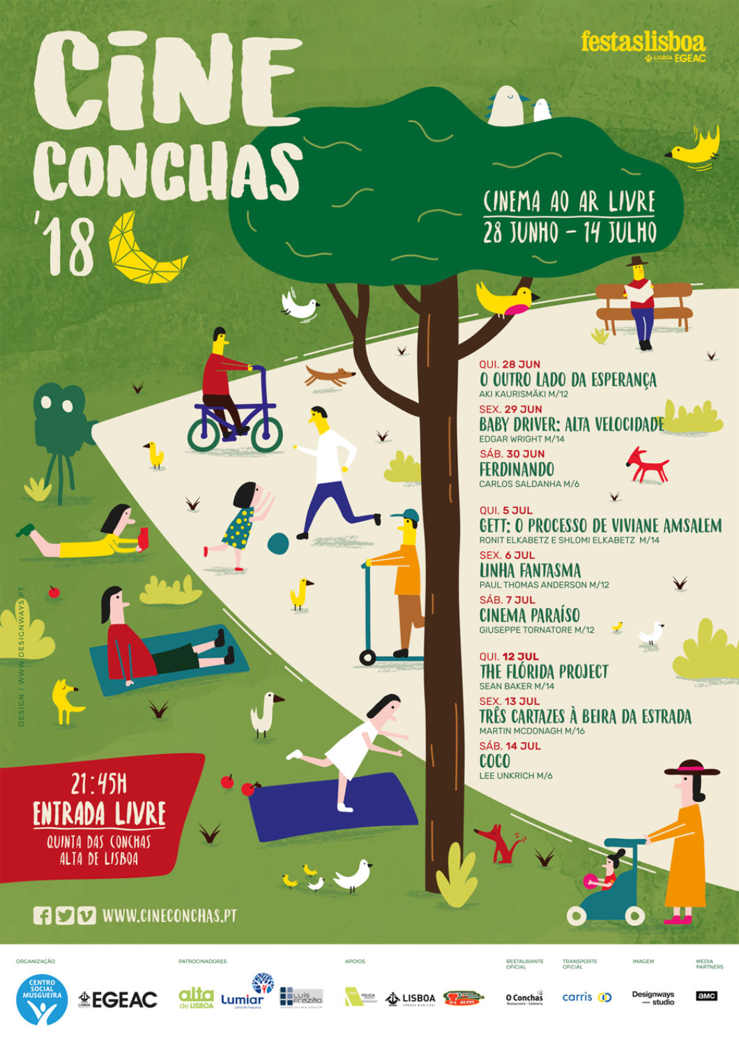 Cartaz da edição do CineConchas, com design gráfico baseado em ilustração que reflete o encontro e o convívio social promovido pelo festival.