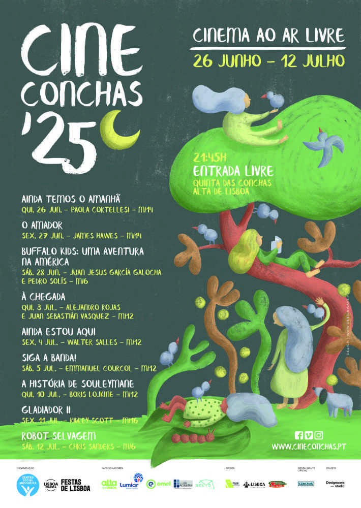 Cartaz do CineConchas, concebido com uma estética visual distinta e ilustrativa, que apoia a comunicação do festival de cinema do Centro Social da Musgueira.