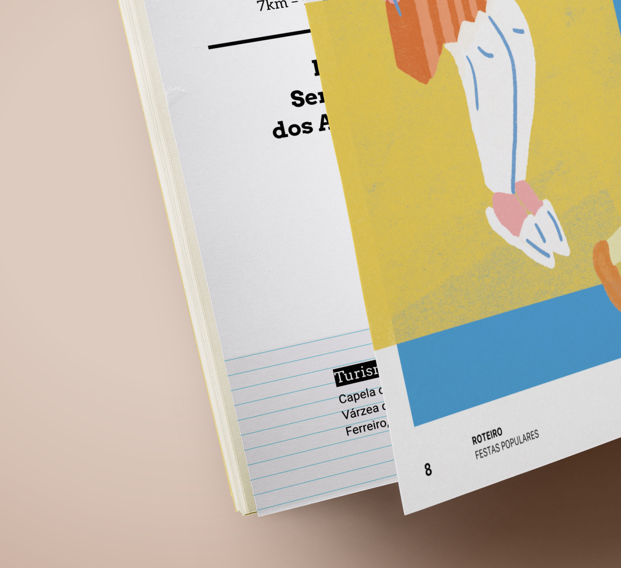 Um plano detalhado do rodapé do guia, realçando o texto pequeno, o número da página e os elementos gráficos subtis