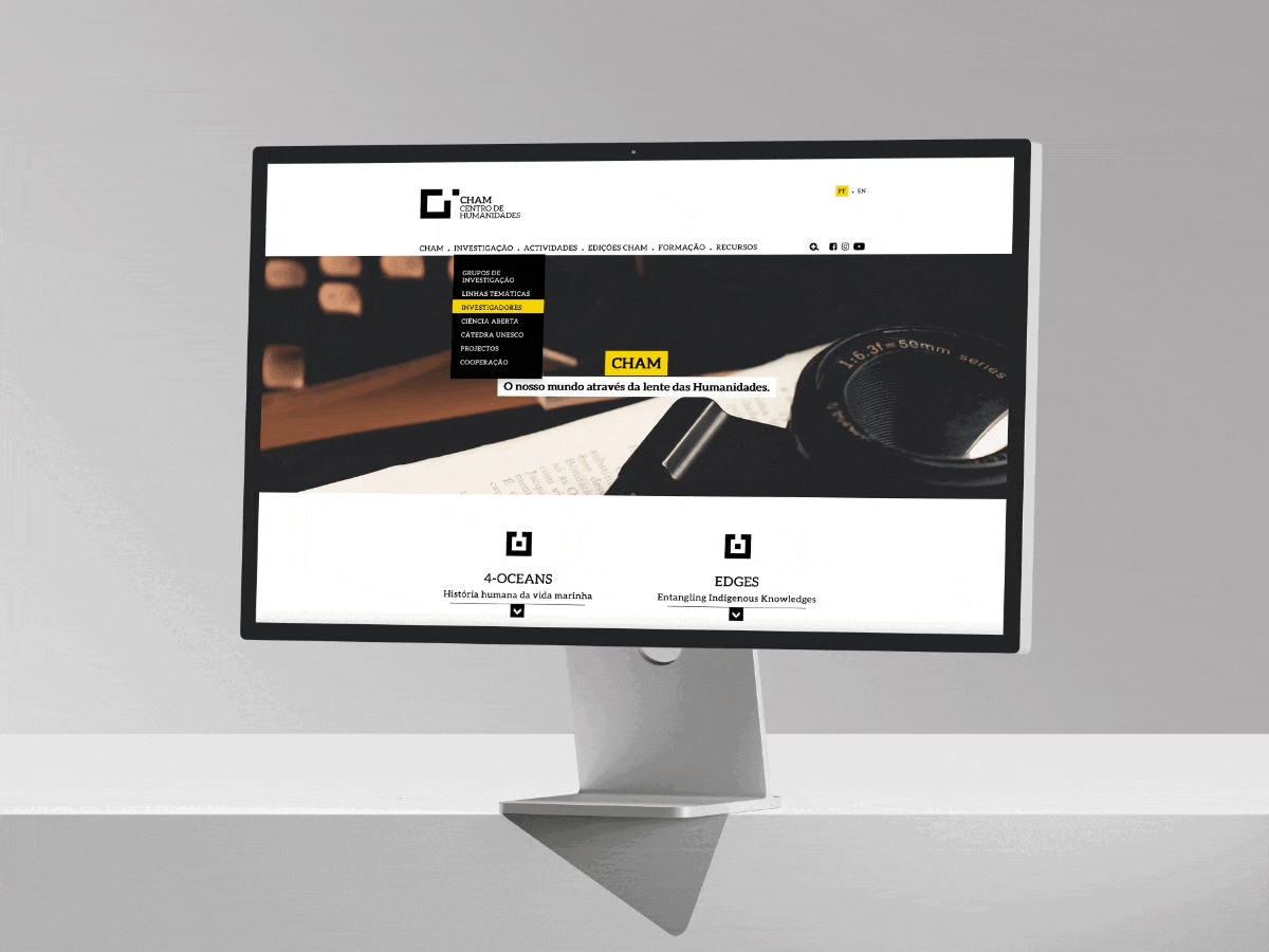 Ecrã com o website realçando a interface, o layout modular e a estética coerente desenvolvida para o projeto.