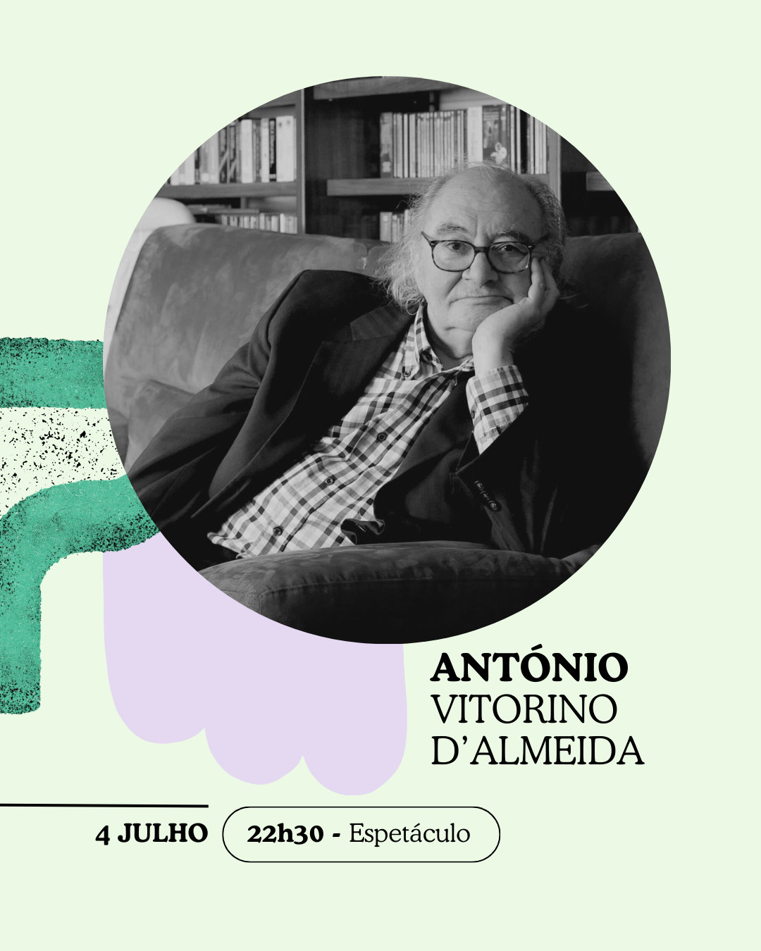 Pormenor de um convidado do festival, com o design editorial vibrante da nossa comunicação a enquadrar a imagem