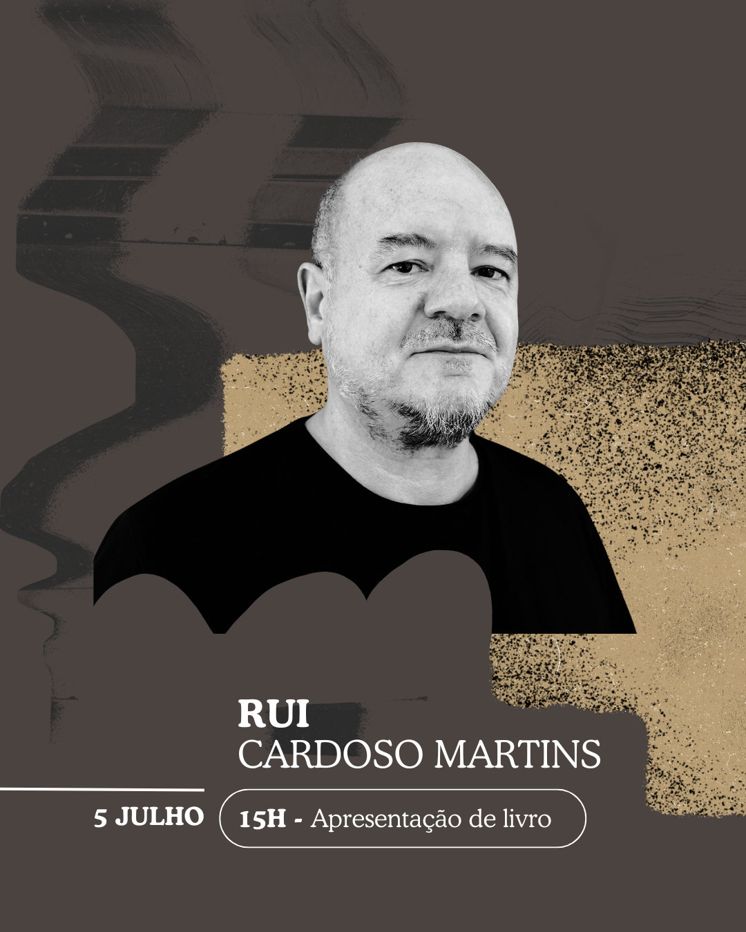 Retrato de um convidado do festival, enquadrado pelo design de comunicação visual da nossa agência