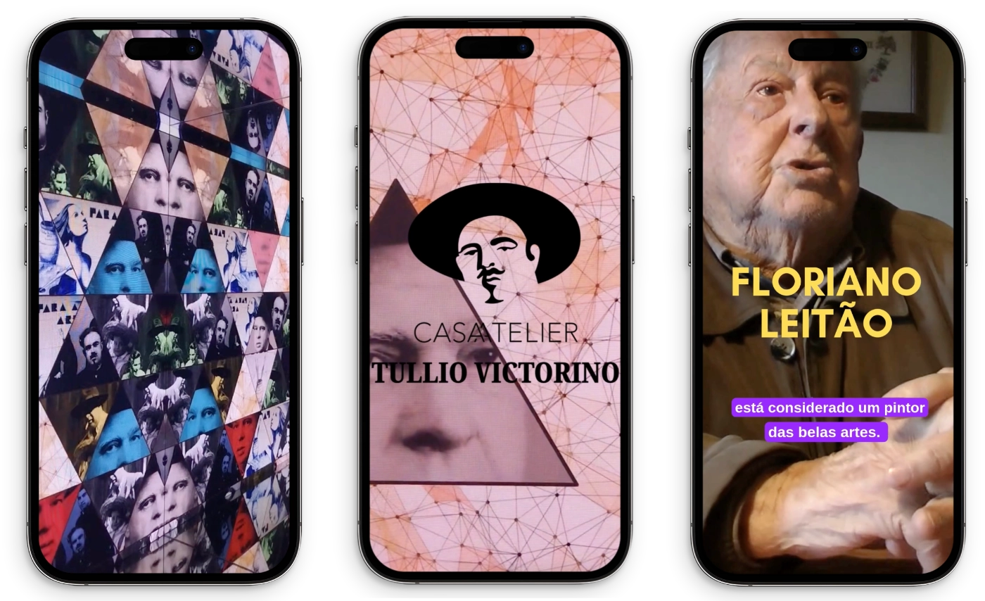 Uma maquete que mostra três ecrãs de telemóvel lado a lado, cada um a exibir um Reel diferente concebido para as redes sociais do museu