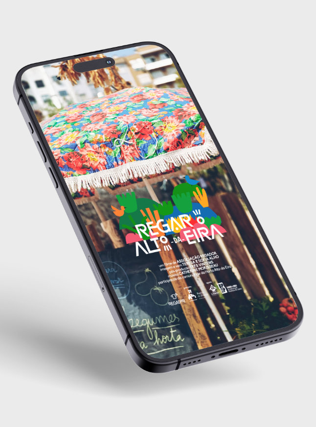 Fotografia de uma atividade de festival, com o nosso design editorial de cores fortes a destacar o evento nas redes sociais.