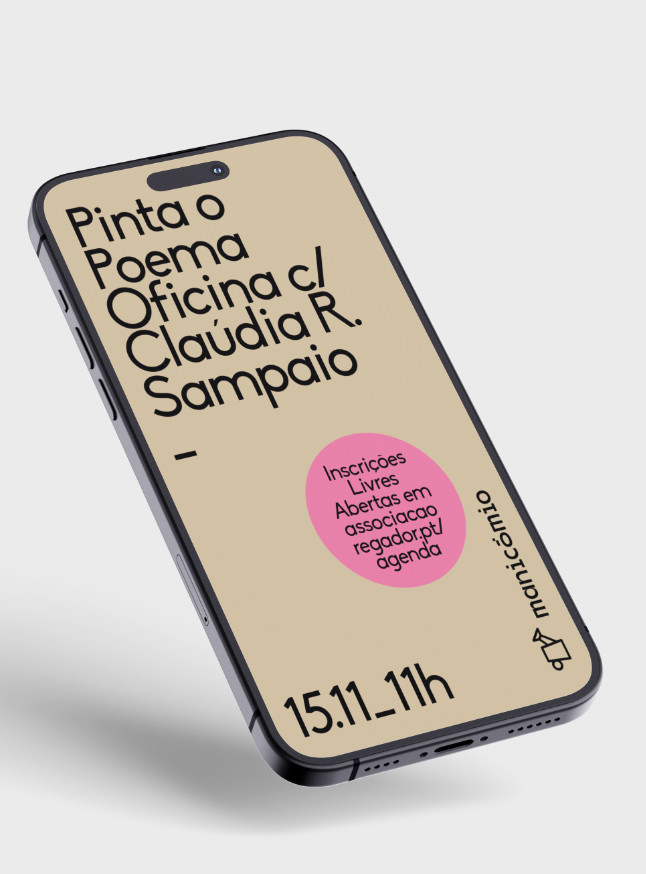 Demonstração da coerência estética digital da Associação Regador. Design limpo e intencional aplicado aos canais de comunicação online.