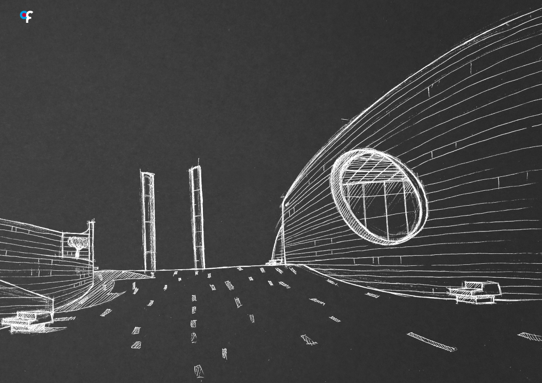 Ilustração feita à mão, onde a combinação de lápis e giz confere uma estética visualmente rica e um traço meticuloso ao desenho das figuras.