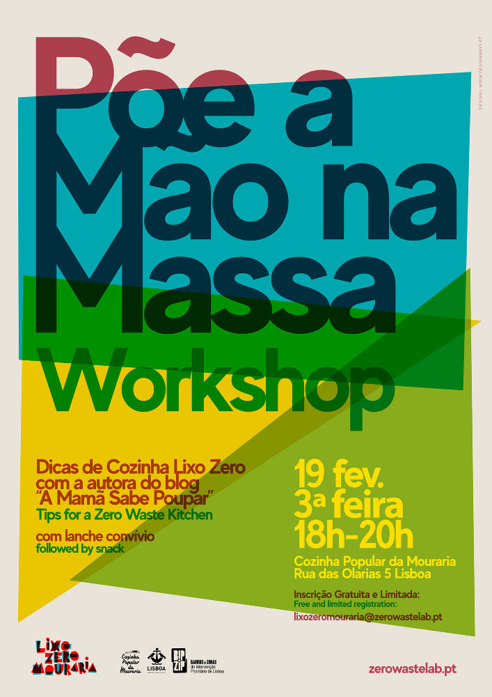 Cartaz com elementos gráficos e tipografia que transmitem a mensagem da Zero Waste Lab de forma organizada e estruturada.