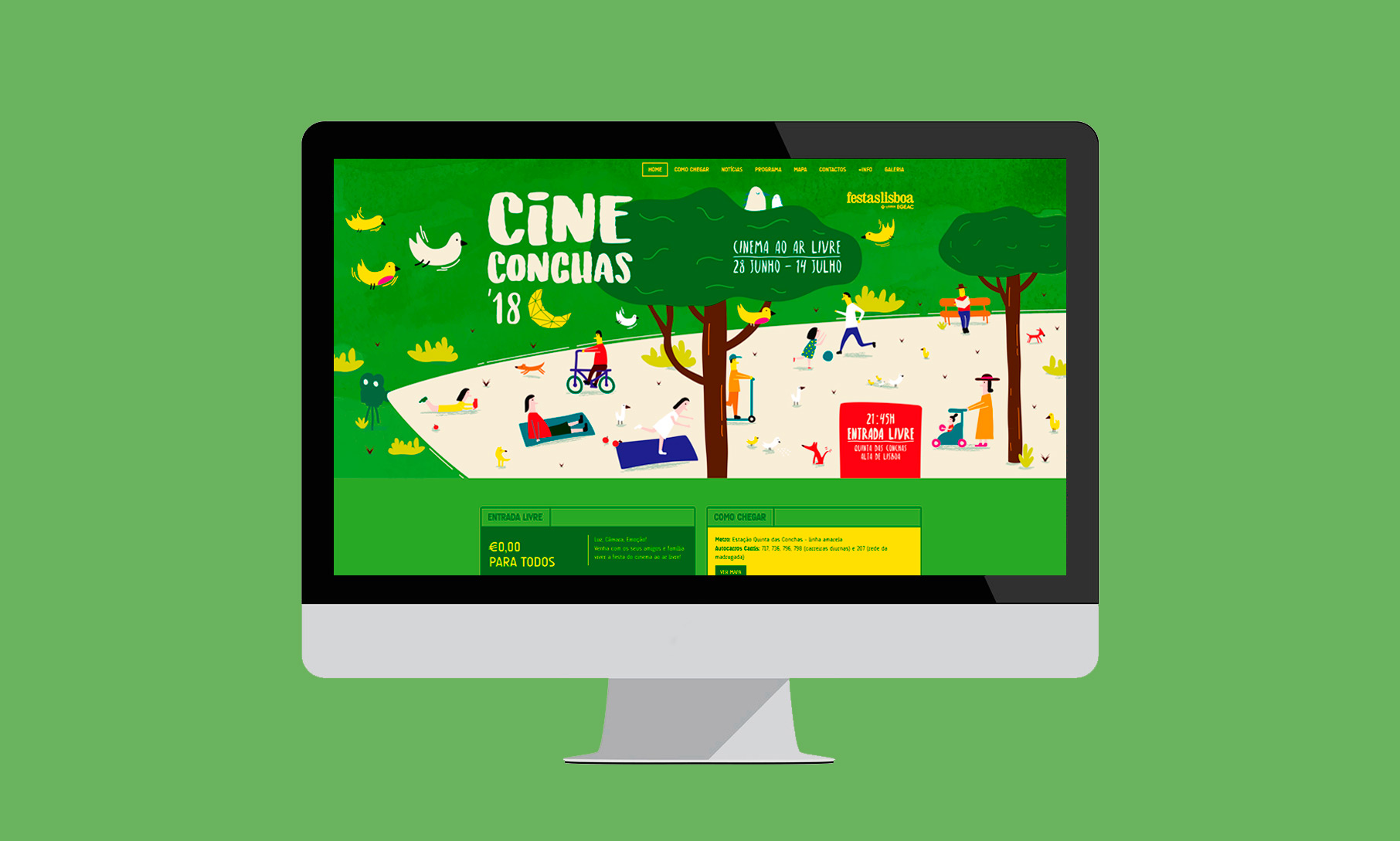 Plataforma digital do festival, evidenciando a sua estrutura e design, com foco na organização e funcionalidade Web.