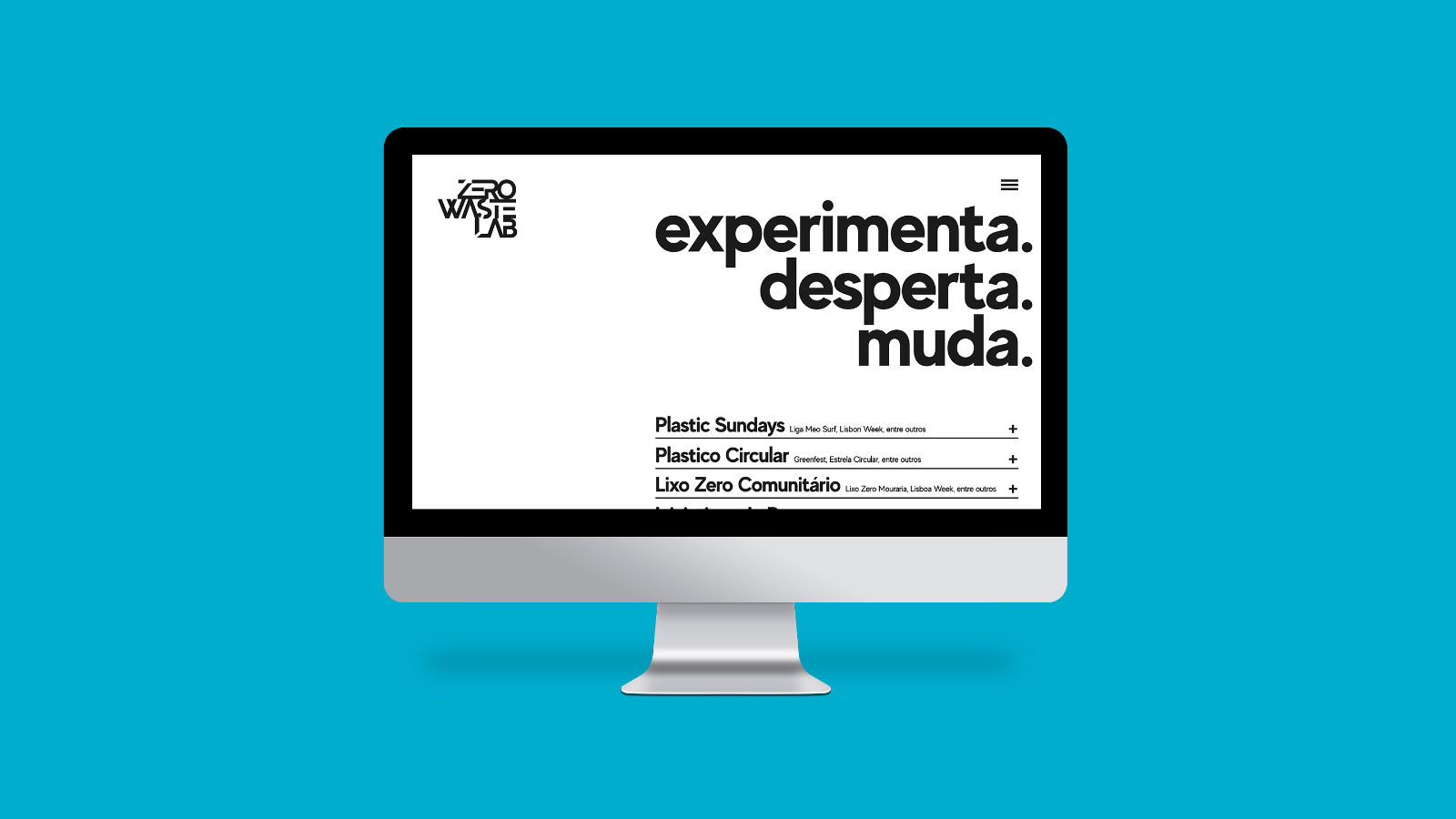 Interface do Website da Zero Waste Lab, destacando o design alinhado com a identidade visual, criado para uma comunicação disruptiva e de impacto.